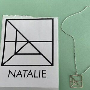“Natalie” Name Symbol Necklace 1" Square on 17" Chain, Silver Colored Never Worn